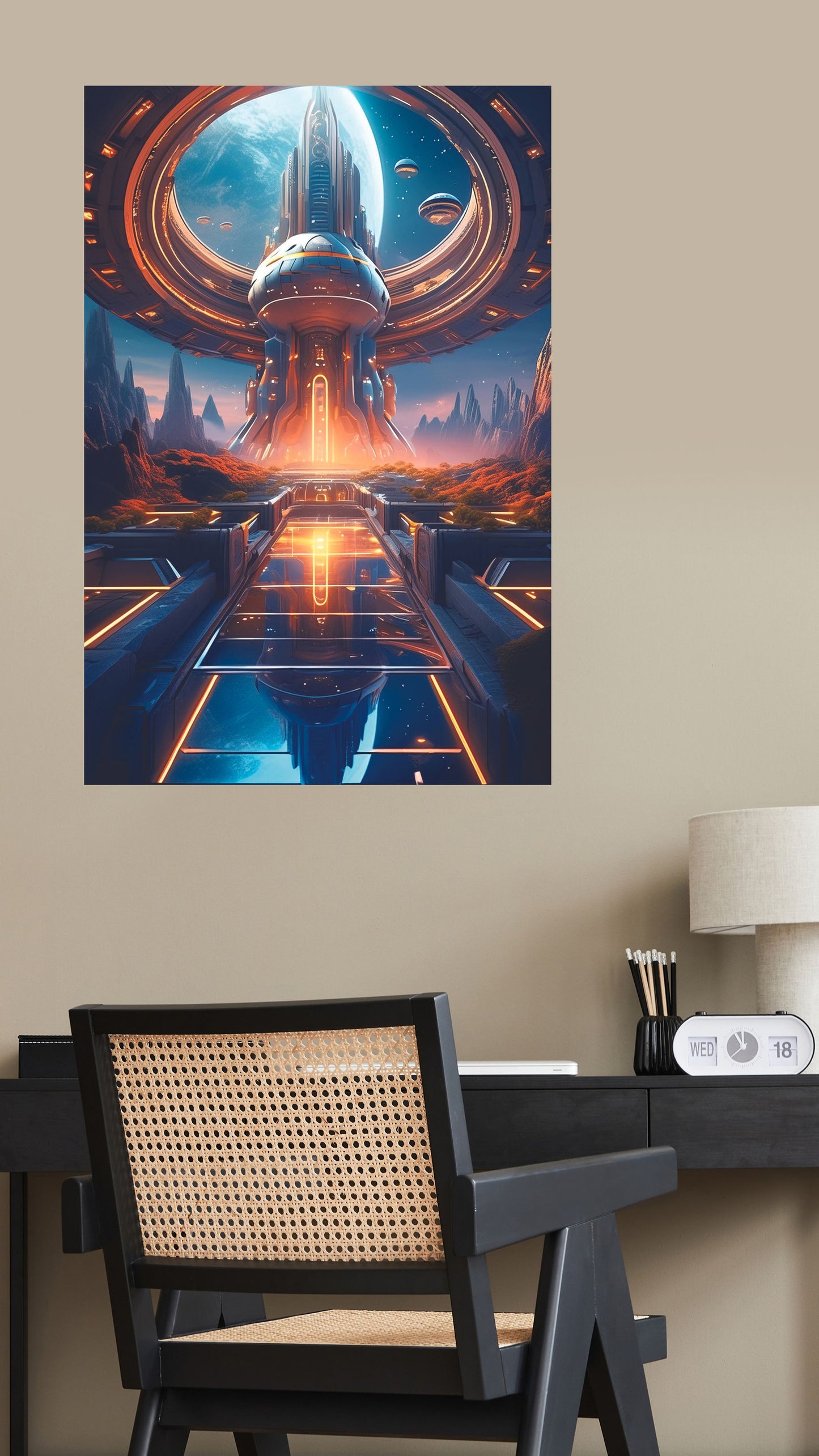 Cosmic Gateway: Futuristic Space Colony Metal Poster