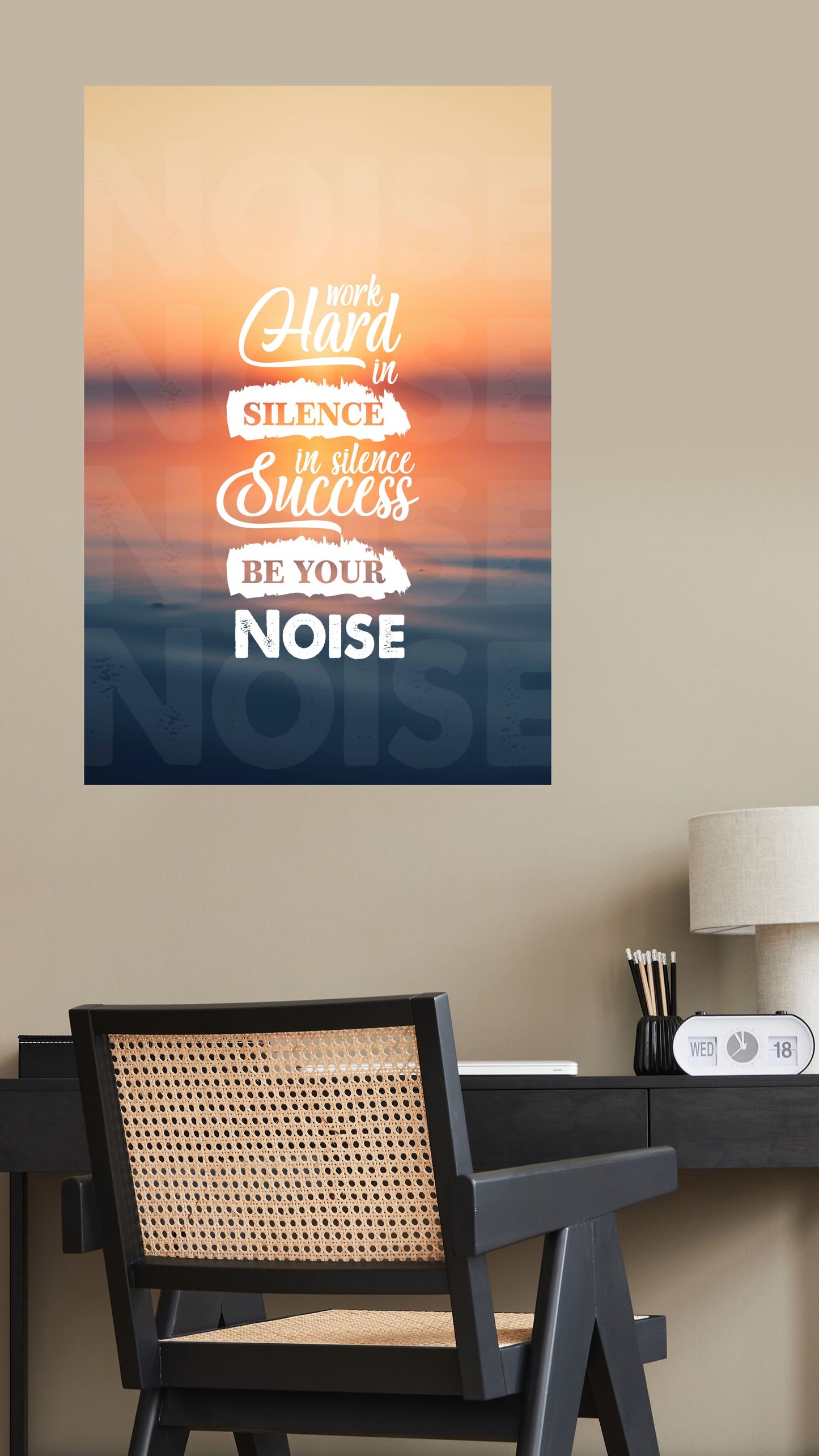 Silence and Success: Inspirational Sunset Metal Poster
