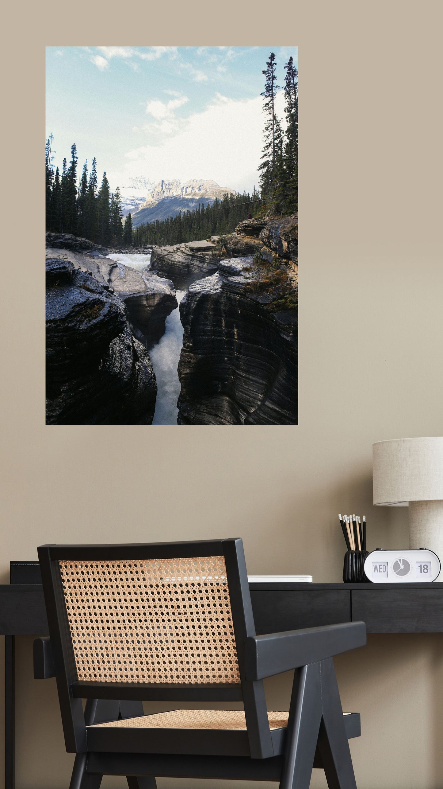 Mountain Majesty: Rugged Canyon Waterfall Metal Poster