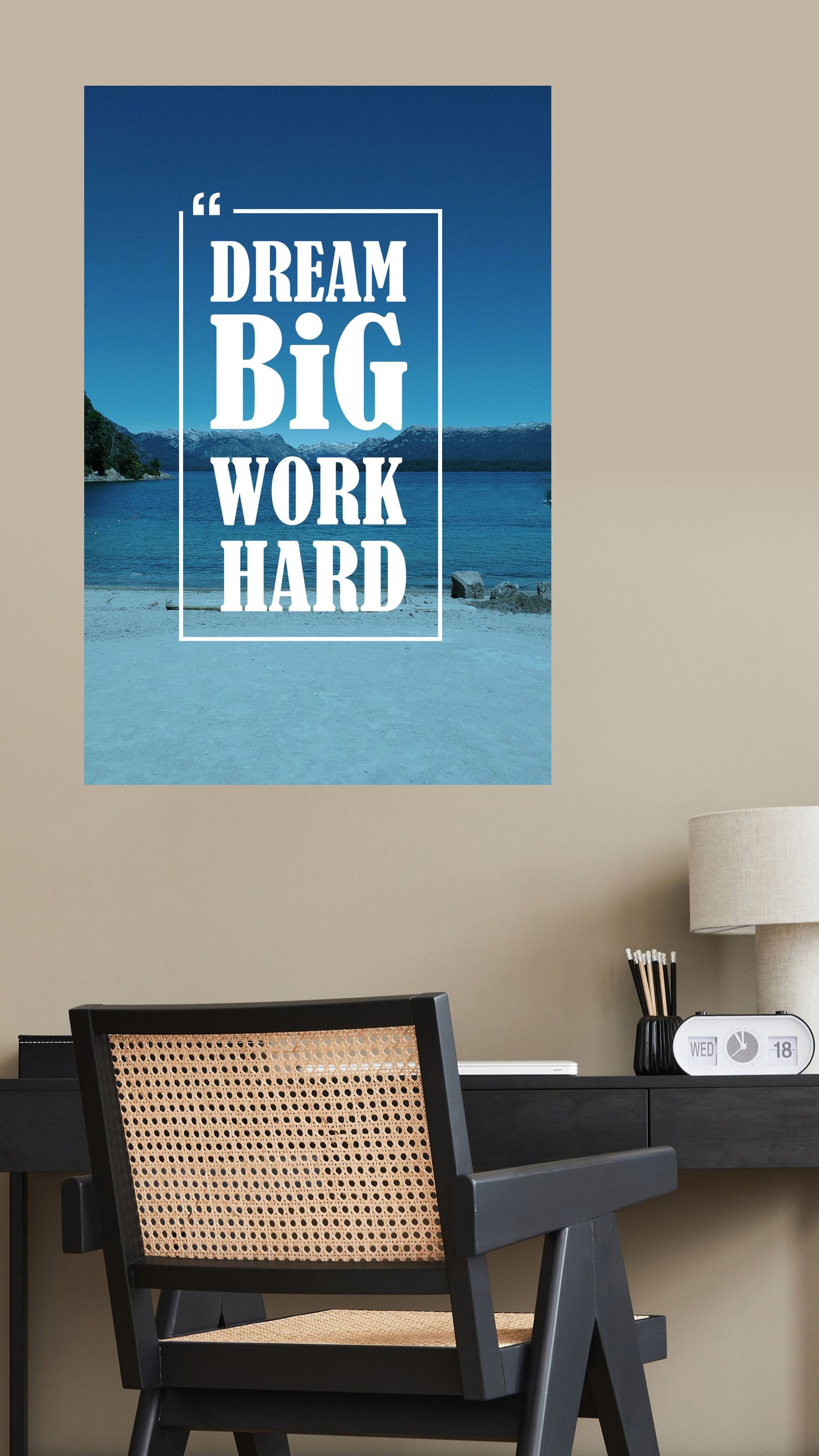 Dream Big, Work Hard: Inspirational Ocean View Metal Poster