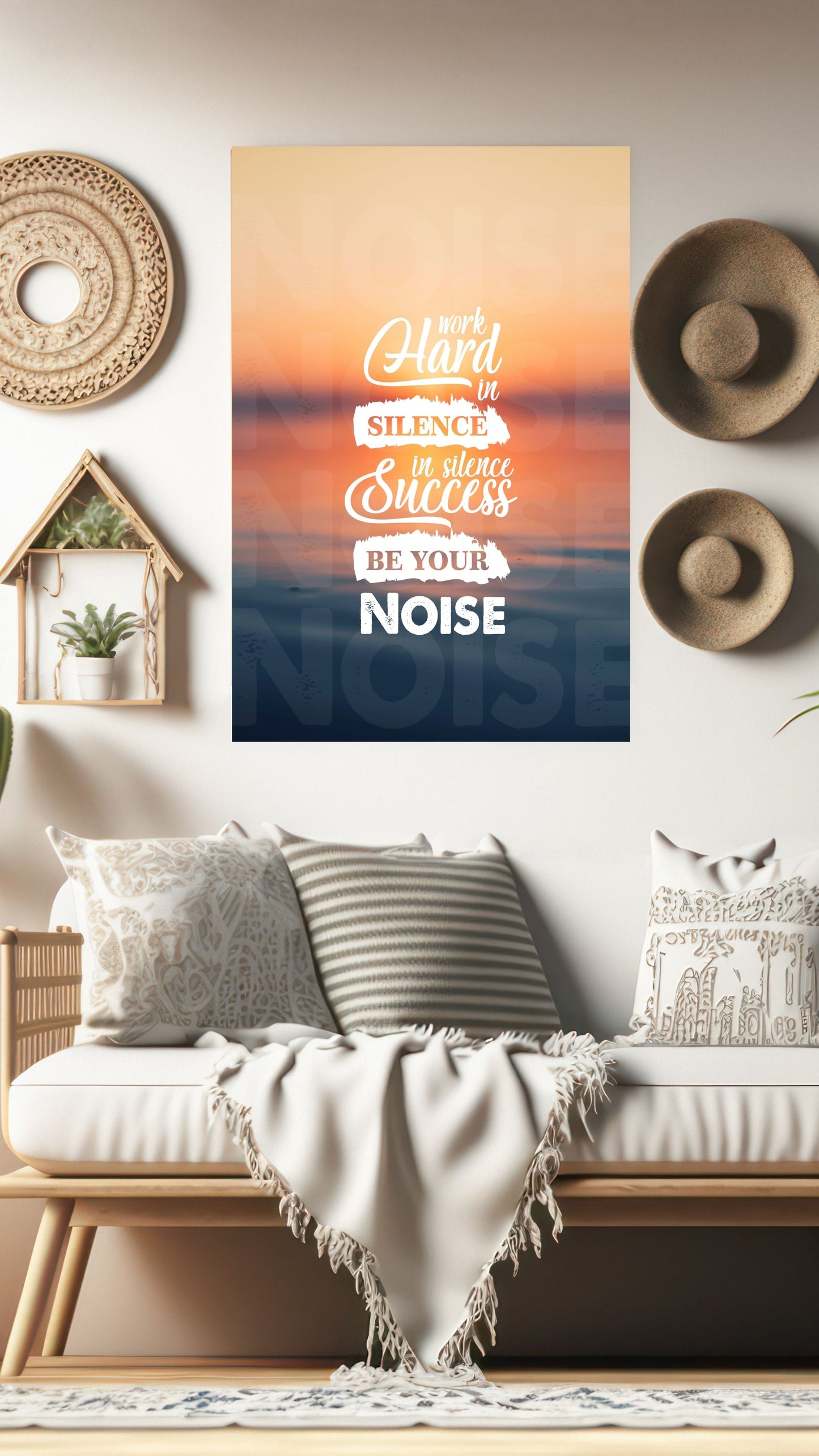 Silence and Success: Inspirational Sunset Metal Poster