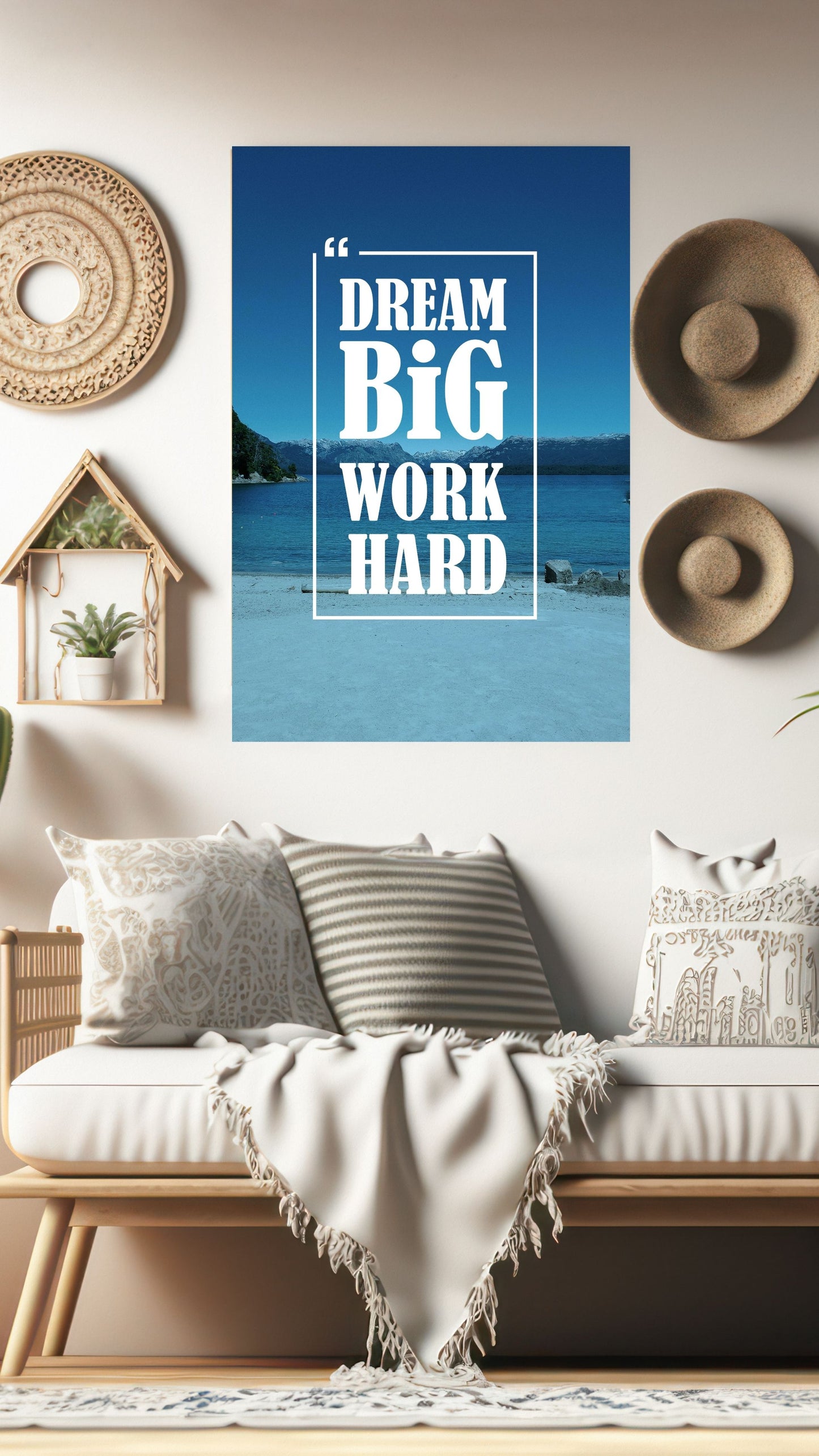 Dream Big, Work Hard: Inspirational Ocean View Metal Poster