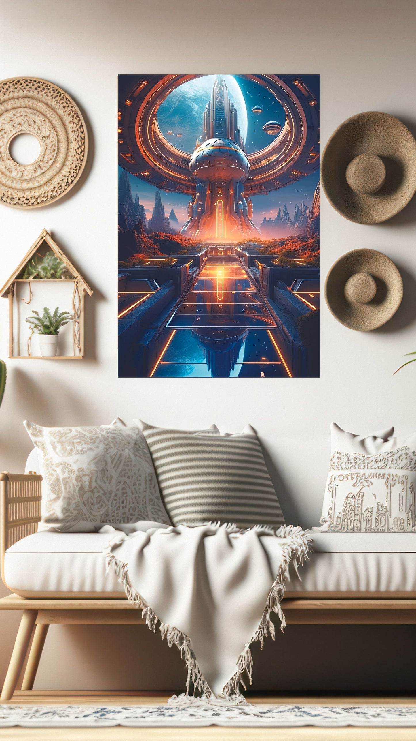 Cosmic Gateway: Futuristic Space Colony Metal Poster