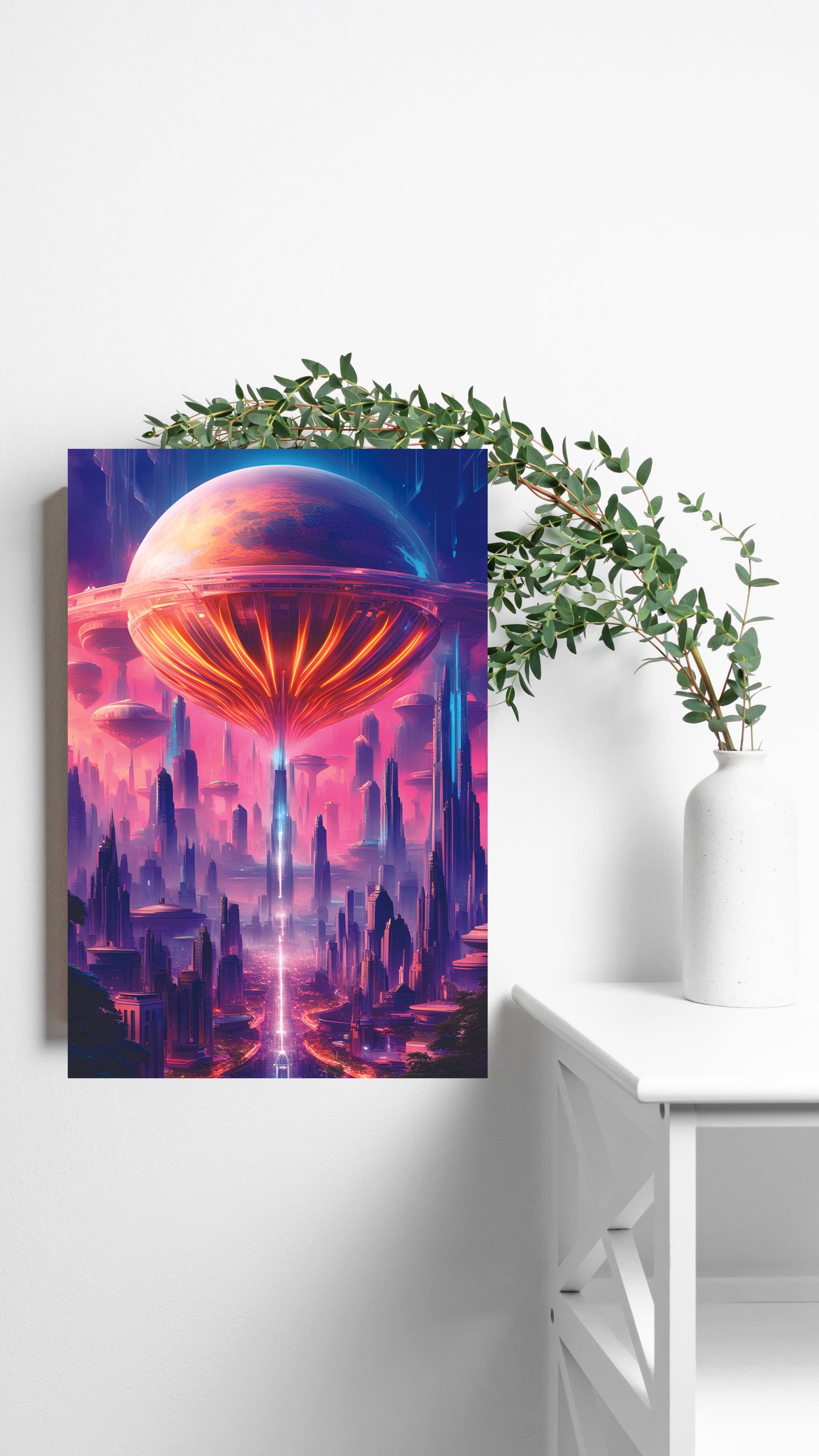 Neon City of Tomorrow: Futuristic Skyline Metal Poster