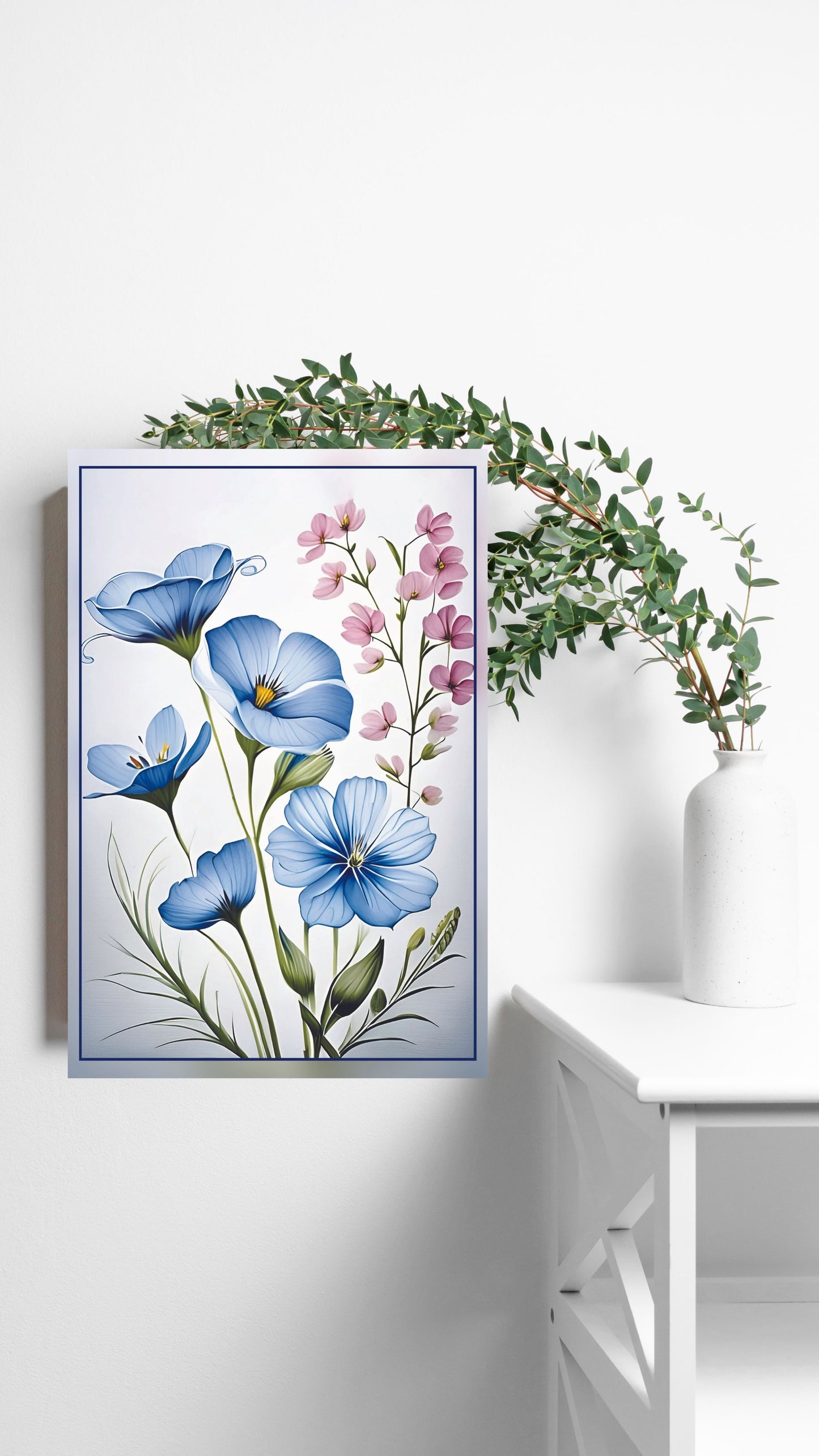 Blue Blossom Symphony: Vintage Floral Metal Poster