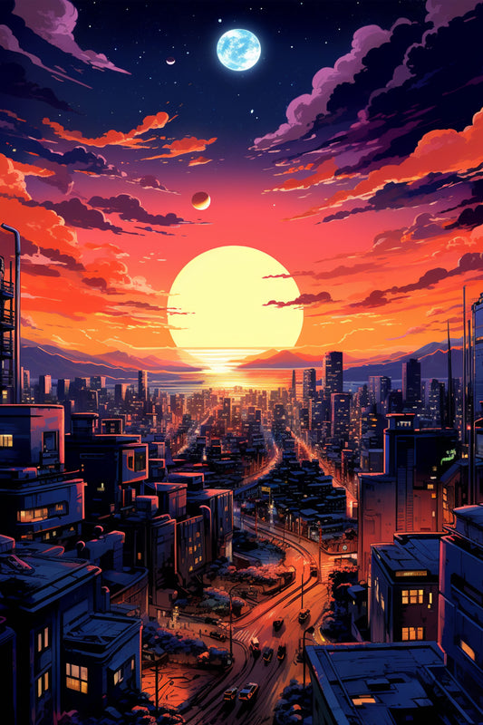 Cosmic Cityscape: The Serenity of Night and the Majesty of Dusk