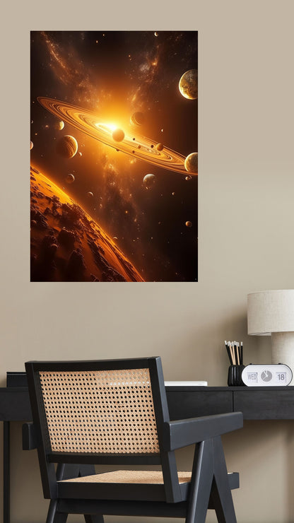 Celestial Inferno: The Majesty of Cosmic Fire Metal Poster