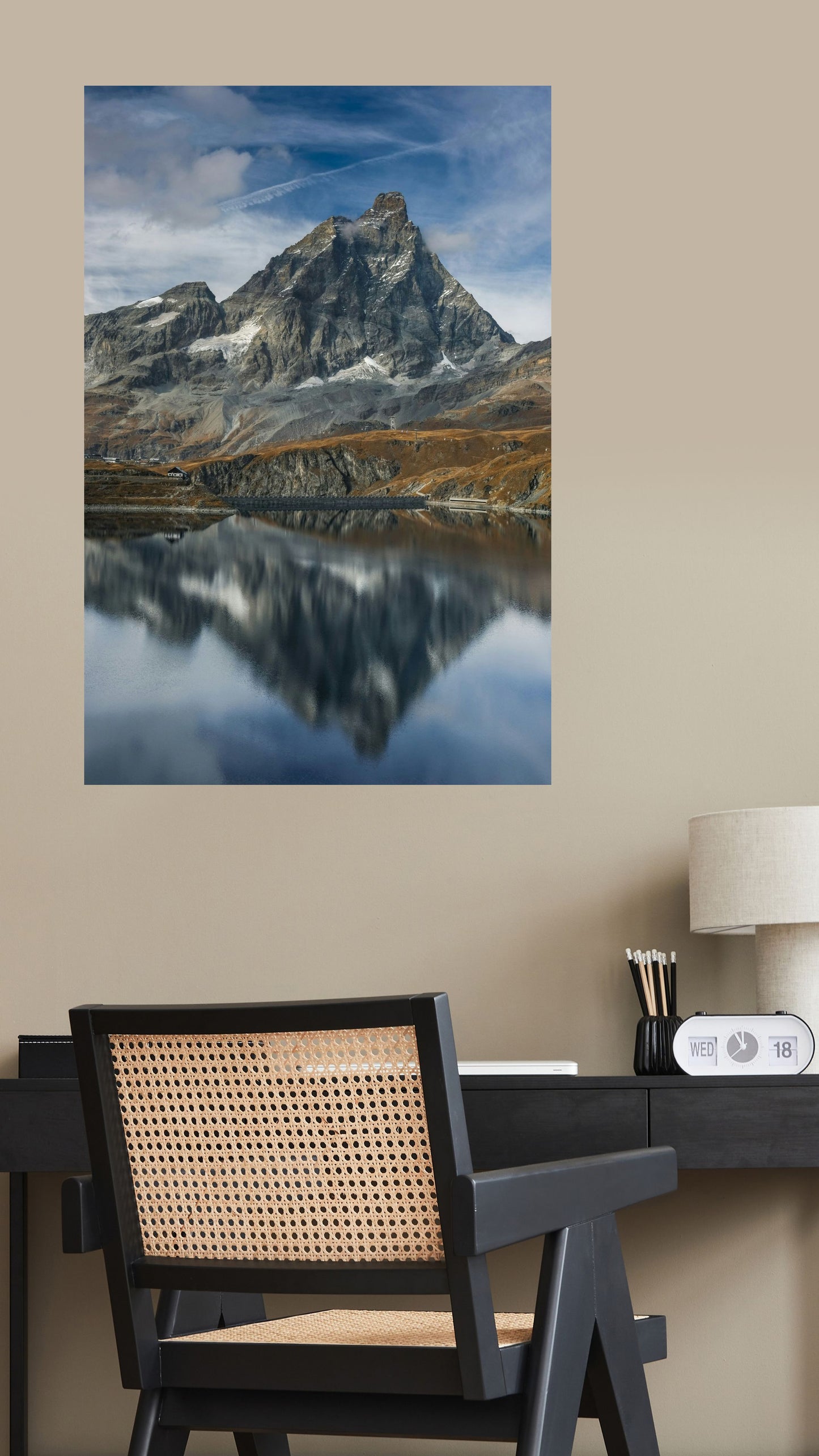 Majestic Reflections: Serene Mountain Metal Poster
