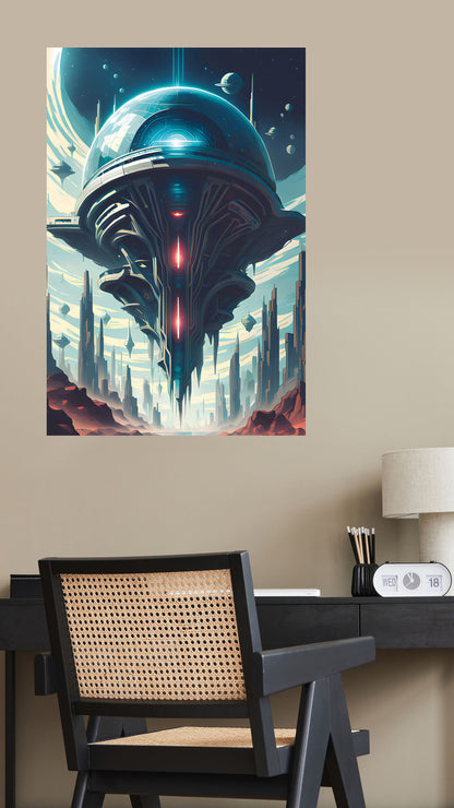 Galactic Citadel: Futuristic Sci-Fi Space Station Metal Poster