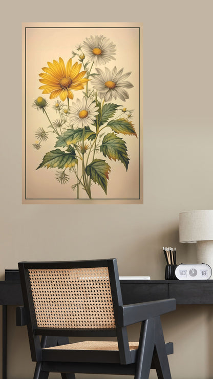 Sunlit Serenity: Vintage Wildflower Metal Poster