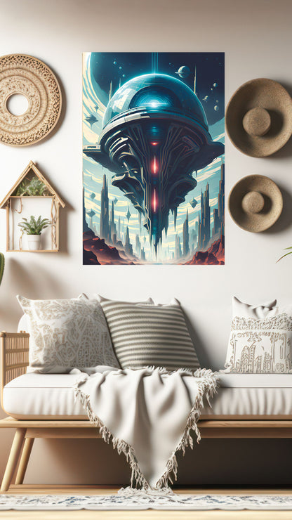 Galactic Citadel: Futuristic Sci-Fi Space Station Metal Poster