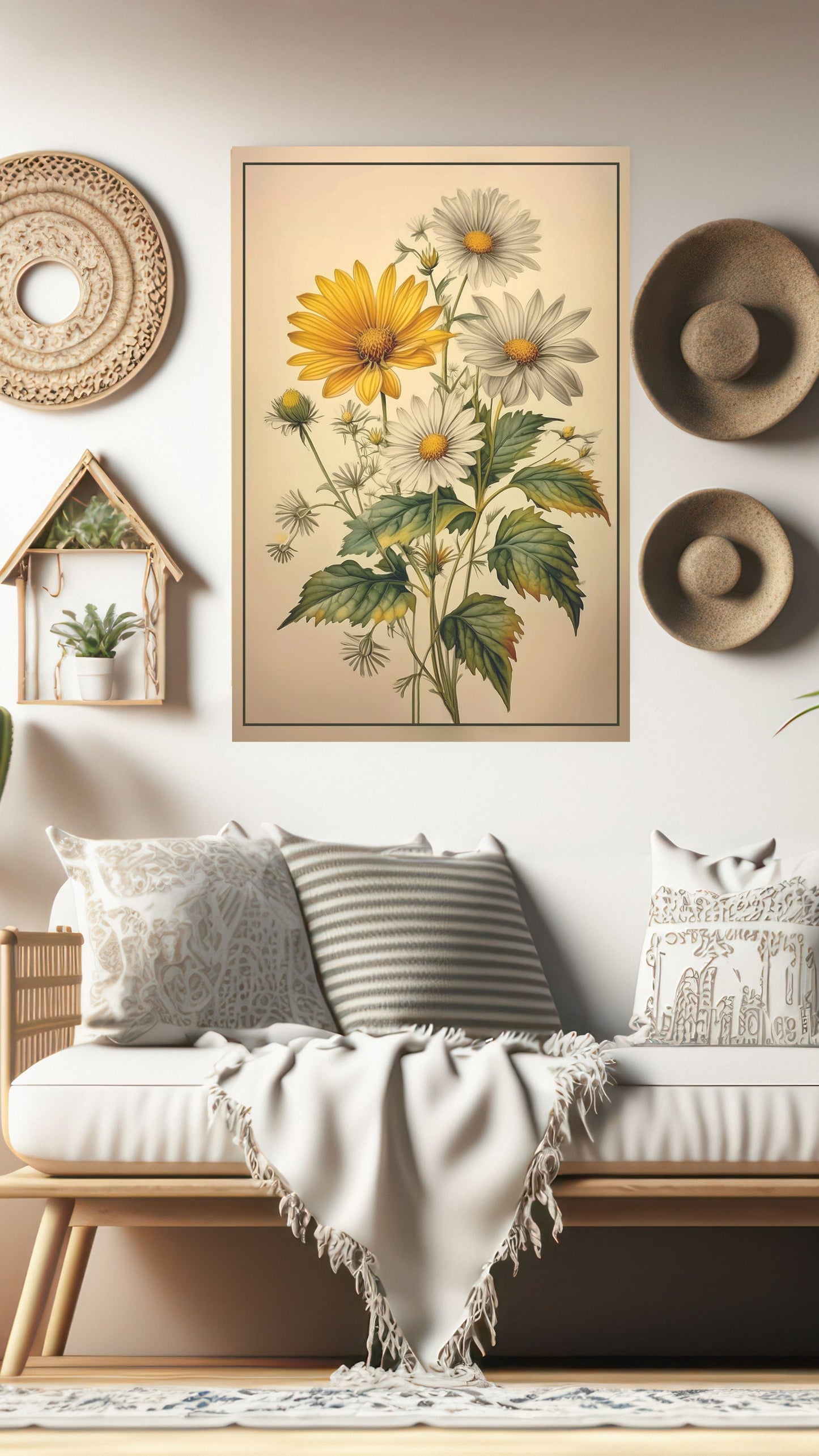 Sunlit Serenity: Vintage Wildflower Metal Poster
