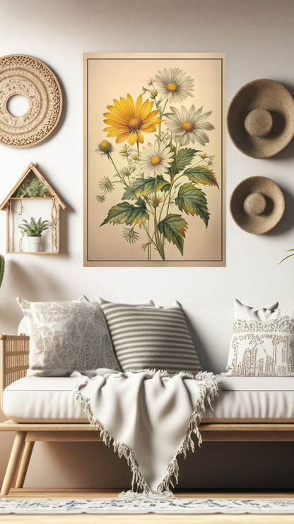 Sunlit Serenity: Vintage Wildflower Metal Poster