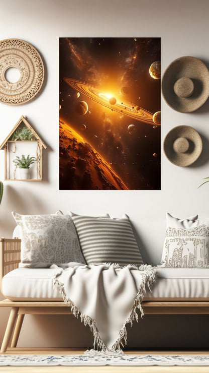 Celestial Inferno: The Majesty of Cosmic Fire Metal Poster