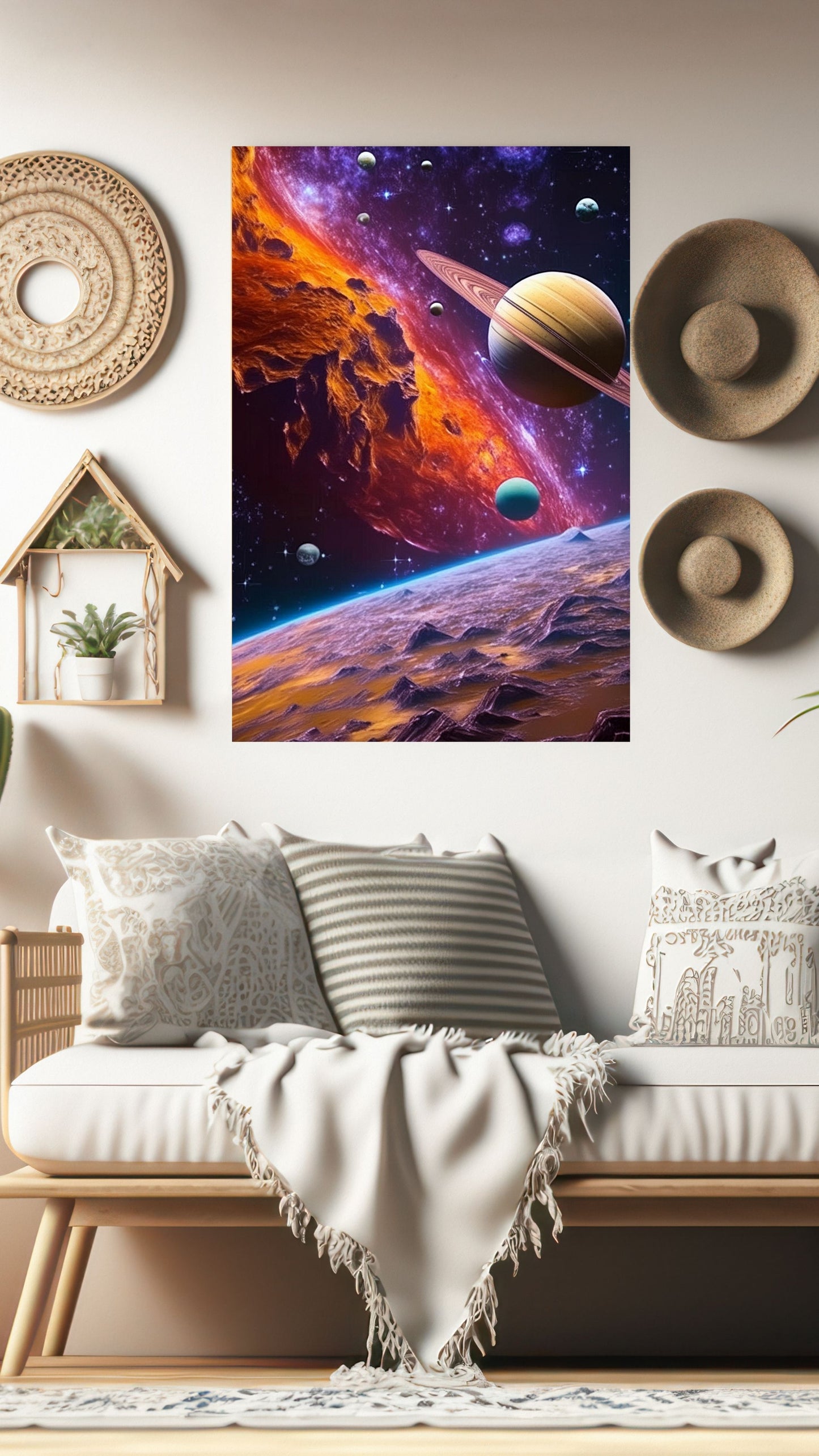 Cosmic Marvel: Celestial Rings and Fiery Horizons Metal Poster