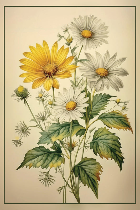 Sunlit Serenity: Vintage Wildflower Metal Poster