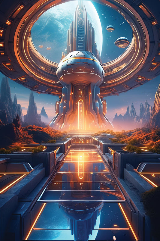 Cosmic Gateway: Futuristic Space Colony Metal Poster