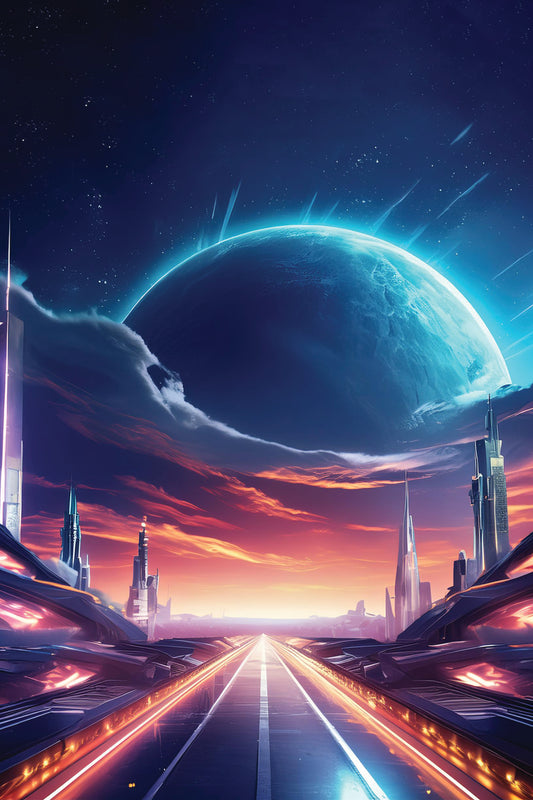 Neon Horizon: Journey to the Future Metal Poster