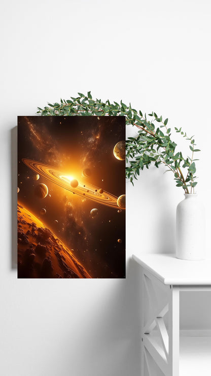 Celestial Inferno: The Majesty of Cosmic Fire Metal Poster